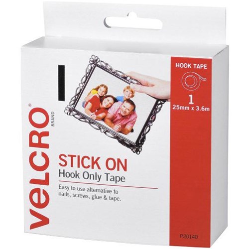 VELCRO® Brand Hook Only Strip Tape Fasteners White 25mm x 3.6m