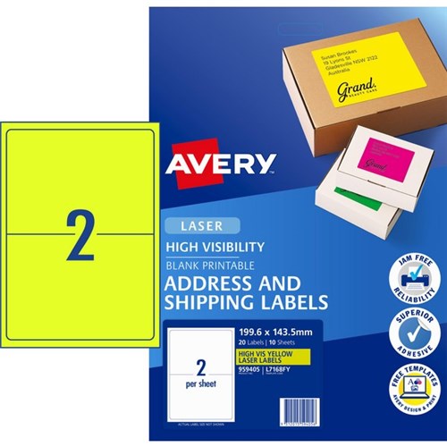 Avery High Visibility Shipping Laser Labels L7168FY Fluoro Yellow 2 Per Sheet