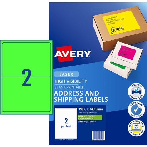 Avery High Visibility Shipping Laser Labels L7168FG Fluoro Green 2 Per Sheet