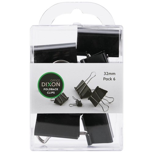 Dixon Foldback Clips 32mm BlackSilver, Pack of 6