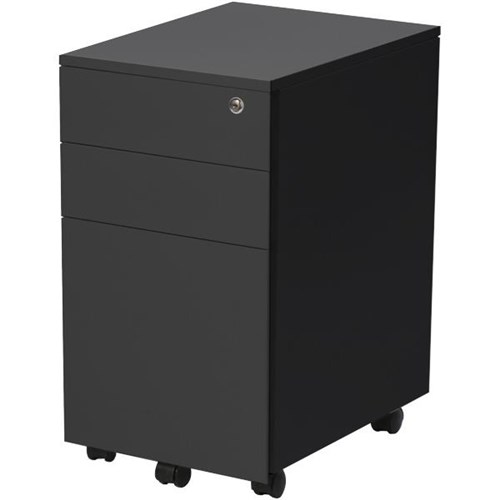 Firstline Mobile Pedestal Slim 3 Drawer Black | OfficeMax NZ