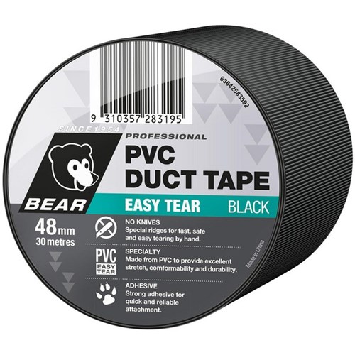 Bear PVC Easy Tear Duct Tape 48mm x 30m Black