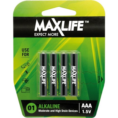 Maxlife AAA Alkaline Batteries, Pack of 4