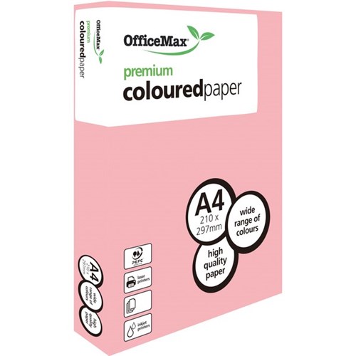 OfficeMax A4 80gsm Peaceful Pink Premium Coloured Copy Paper, Pack of 500