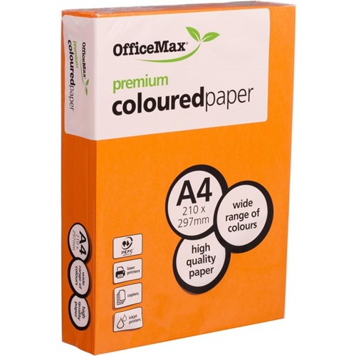 OfficeMax A4 80gsm Outback Orange Premium Coloured Copy Paper, Pack of 500