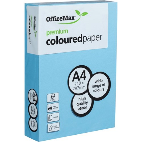 OfficeMax A4 80gsm Bouncy Blue Premium Coloured Copy Paper, Pack of 500