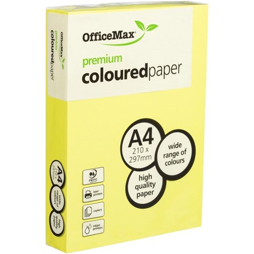 OfficeMax A4 75gsm Neon Yellow Premium Coloured Copy Paper, Pack of 500