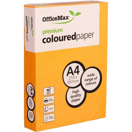 OfficeMax A4 75gsm Neon Orange Premium Coloured Copy Paper, Pack of 500