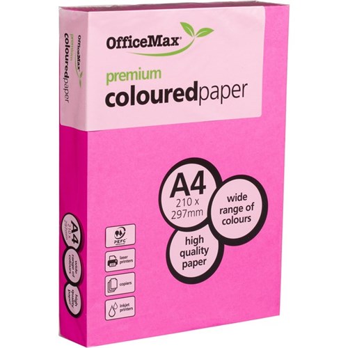 OfficeMax A4 75gsm Neon Pink Premium Coloured Copy Paper, Pack of 500