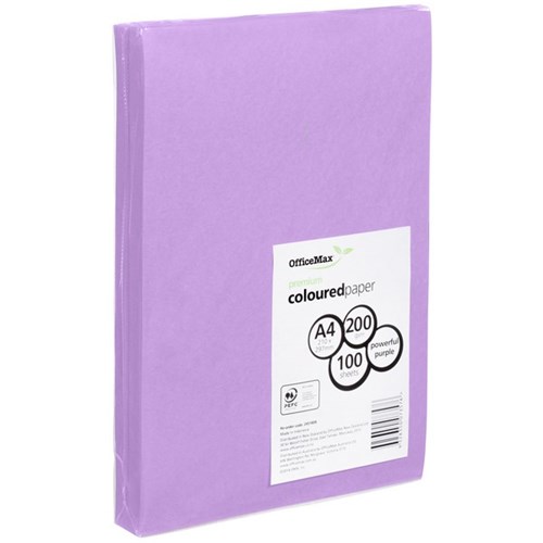 OfficeMax A4 200gsm Powerful Purple Premium Colour Card Paper, Pack of 100
