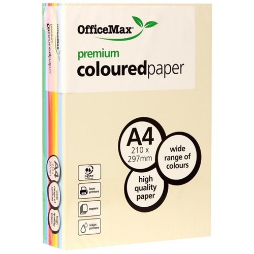 OfficeMax A4 160gsm 10 Assorted Colours Premium Coloured Copy Paper, Pack of 250