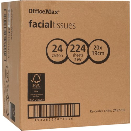 OfficeMax Premium Facial Tissues 2 Ply, 24 Packs of 224 Sheets