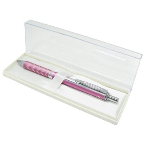 Pentel Black Ink Energel Aluminium Pen 0.7mm Fine Tip Pink Barrel
