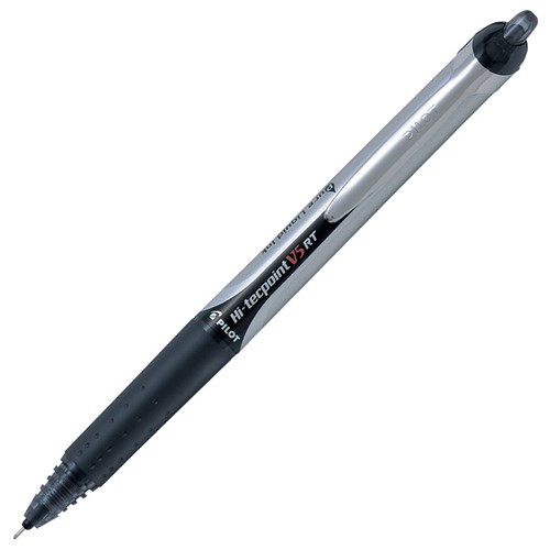 Pilot V5 Hi Tech Black Retractable Rollerball Pen 0.5mm Extra Fine Tip