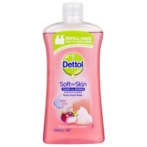 Dettol Foam Hand Wash Soap Rose & Cherry Refill Bottle 500ml