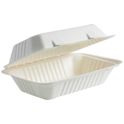Biopak Compostable Takeaway Clamshell Container 229x152x81mm White, Carton of 250