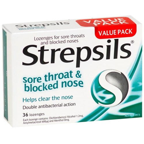 Strepsils Lozenges Sore Throat & Blocked Nose, Pack of 36
