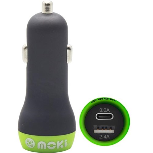 Moki RapidCharge Car Charger Type C+ USB 3.0 Black