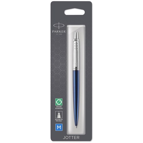 Parker Jotter Royal Blue Ink Ballpoint Pen 1.0mm Medium Tip Chrome/Blue Barrel
