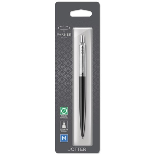 Parker Jotter Blue Ink Ballpoint Pen 1.0mm Medium Tip Chrome/Black Barrel
