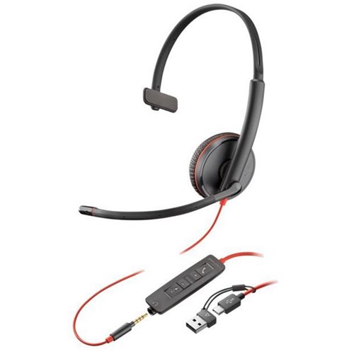 Plantronics Blackwire C3215 UC Wired USB-A & USB C Monaural Headset With 3.5mm