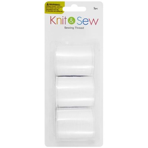 Knit & Sew Thread 140m White, Pack of 3