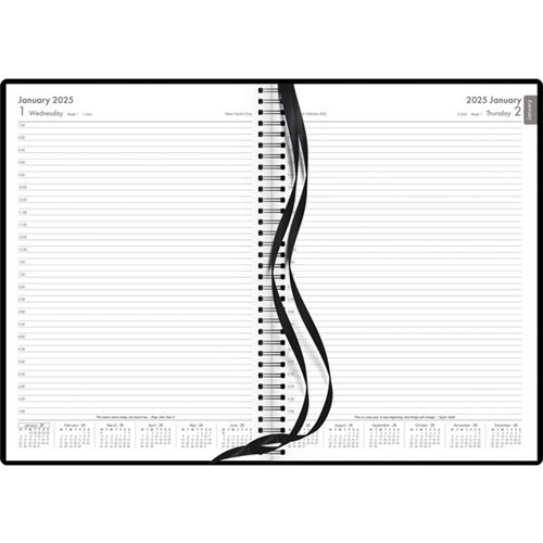 OfficeMax A41 1/2 Hour Appointment Executive Wiro Diary A4 1 Day Per Page 2025 Black