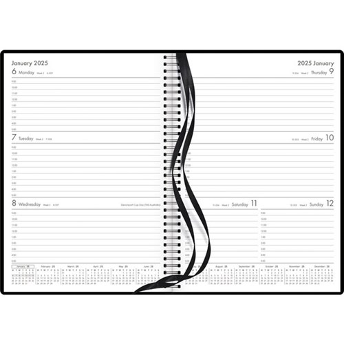 OfficeMax A53 1 Hour Appointment Executive Wiro Diary A5 Week To View 2025 Black