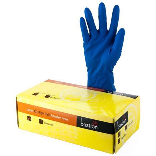 Bastion High Risk Powder Free Latex Gloves Medium Blue, Pack of 50