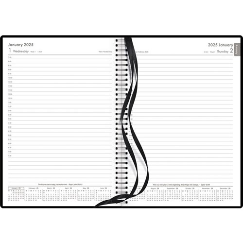 OfficeMax A51 1/2 Hour Appointment Executive Wiro Diary A5 1 Day Per Page 2025 Black