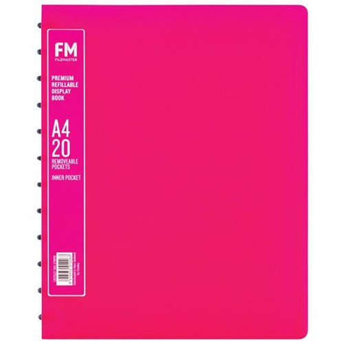 FM A4 Premium Refillable Display Book 20 Pockets Shocking Pink