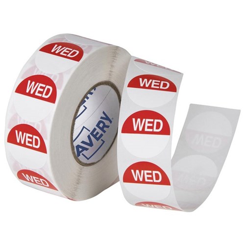 Avery Round Food Rotation Labels Wednesday 24mm Red/White, Roll of 1000