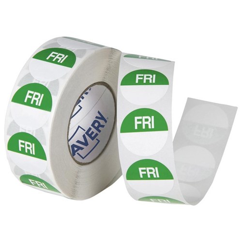 Avery Round Food Rotation Labels Friday 24mm Green/White, Roll of 1000
