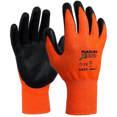 Esko Razor X550 Hi Vis Nitrile Gloves Cut 5, Pack of 12 Pairs
