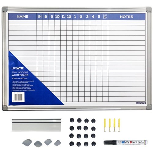 Litewyte Staff Indicator Whiteboard Magnetic 420 x 600mm