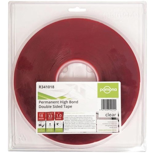 Pomona Permanent High Bond Double Sided Tape 18mm x 33m Clear