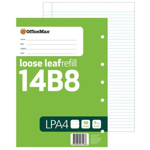 OfficeMax 14B8 LPA4 Loose Leaf Refill Pad 7mm Lined 50 Leaves