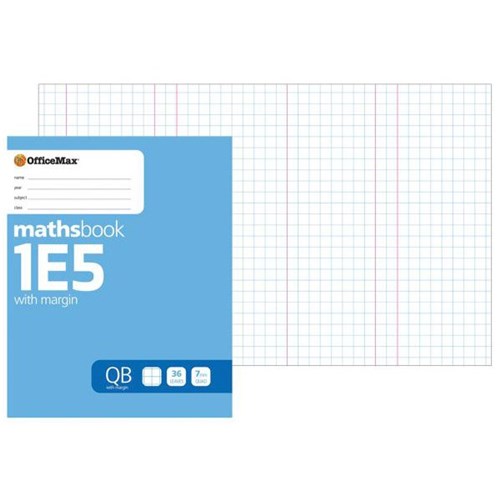 OfficeMax 1E5 QB Maths Book 7mm Quad With Margins 36 Leaves
