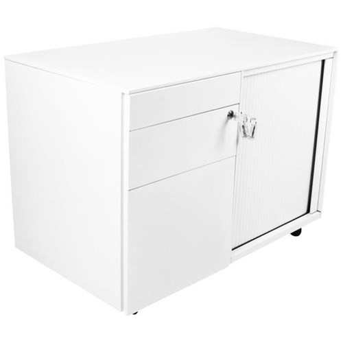 Mobile Caddy 3 Drawer Right Tambour Door Matte White 900mm