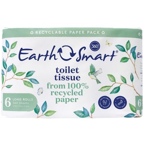 Earth Smart Toilet Tissue 2 Ply 360 Sheets, Carton of 5 Packs