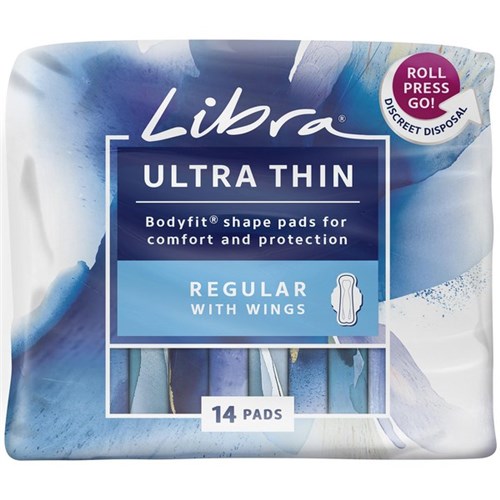 Libra Regular Ultra Thin With Wings Sanitary Pads, 6 Packs of 14