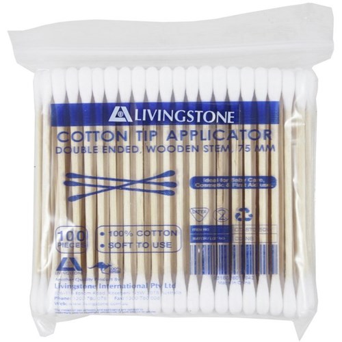Cotton Double Tip Applicators Wooden Stem 75mm, Pack of 100