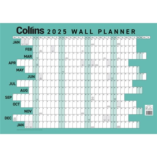 Collins A2 Dated Year Wall Planner Double Sided 594x420mm 2025