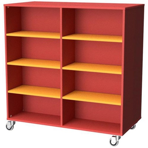 Zealand Mobile Bookcase Double Sided Red/Yellow 1200x600x1200mm