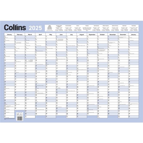 Collins Wall Planner & Marker Pen Laminated 695 x 495mm 2025