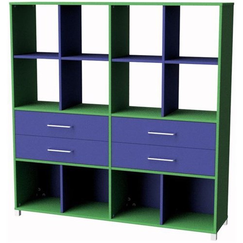 Zealand 12 Cube 4 Drawer Storage Unit Green/Blue 1600x400x1650mm