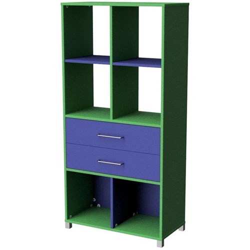 Zealand 6 Cube 2 Drawer Storage Unit Green/Blue 800x400x1650mm
