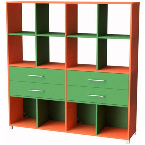 Zealand 12 Cube 4 Drawer Storage Unit Orange/Green 1600x400x1650mm