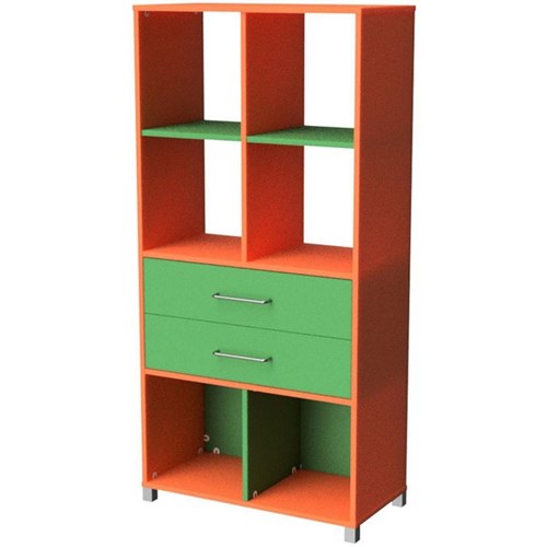 Zealand 6 Cube 2 Drawer Storage Unit Orange/Green 800x400x1650mm