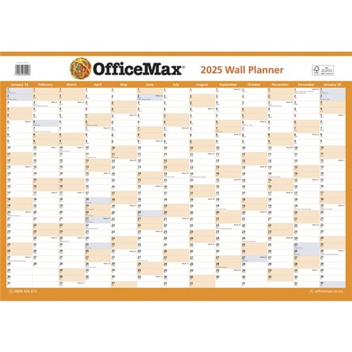 OfficeMax A2 Dated Year Wall Planner Double Sided Laminated 594x420mm 2025